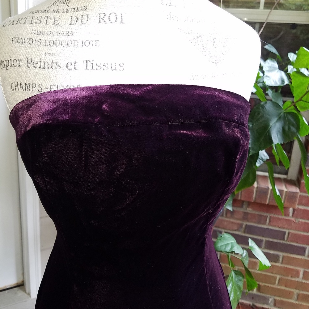 Beautiful full-length purple velvet strapless gown